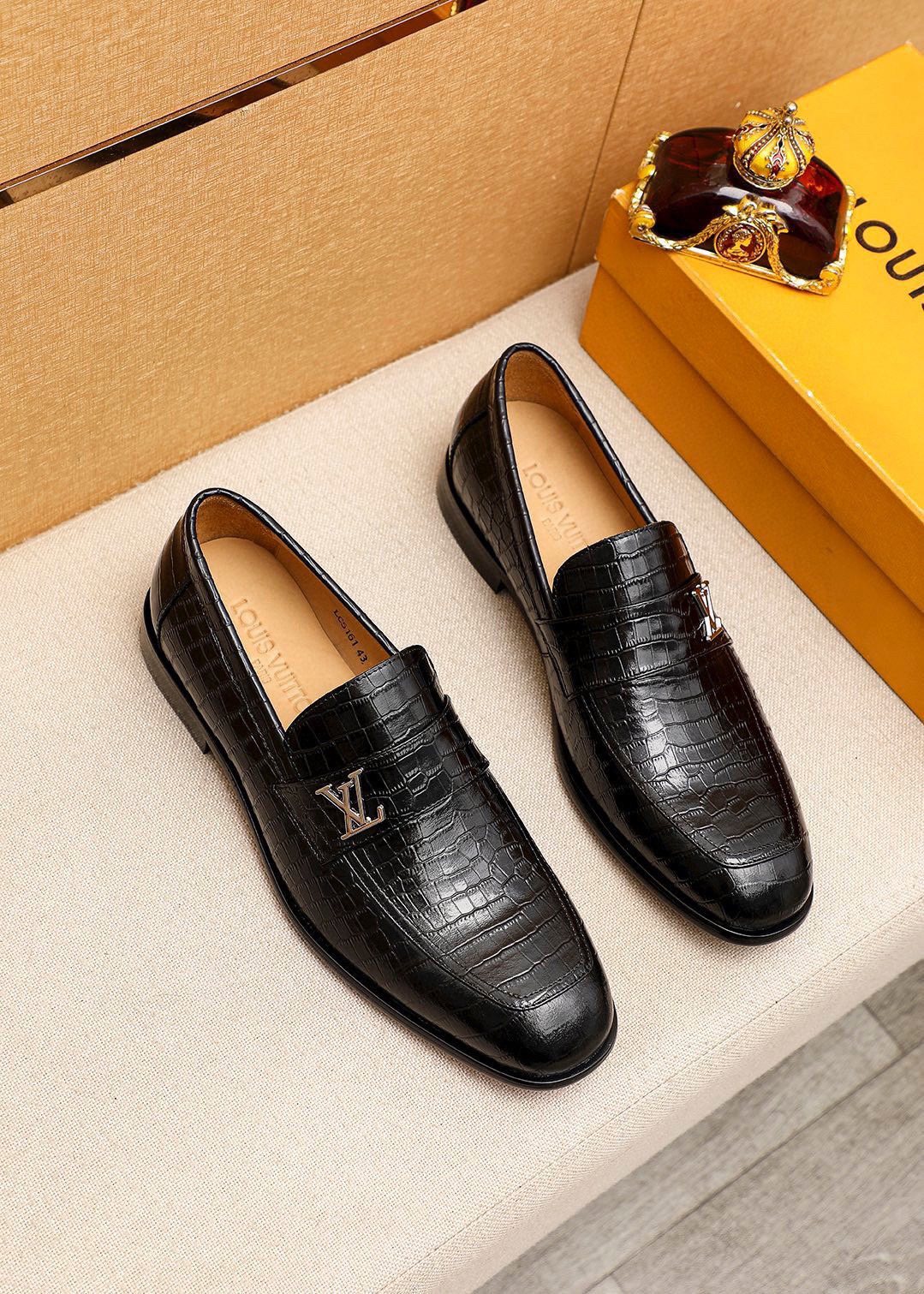 Louis Vuitton Embossed Metal-Accent Loafers — front