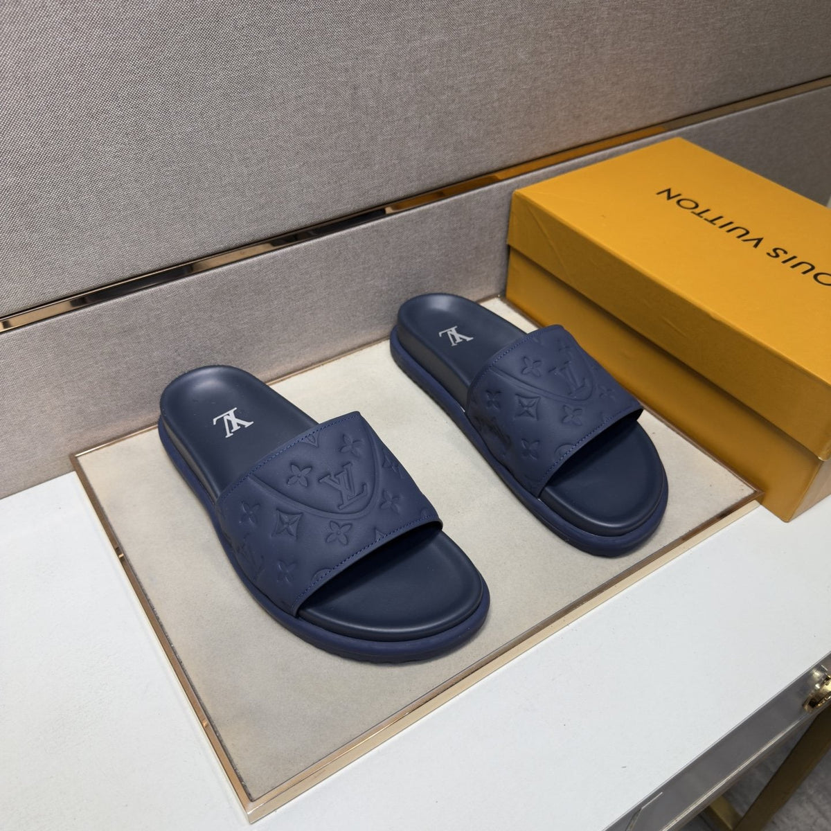 Louis Vuitton Embossed Strap Slide Sandals — front