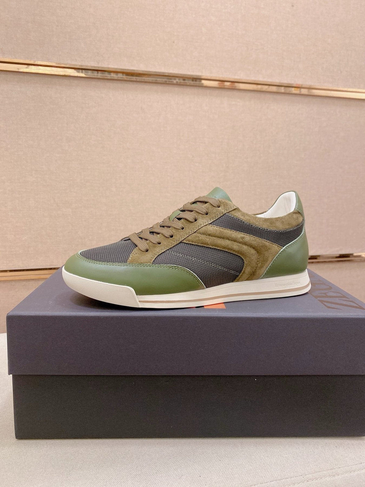 Zegna Leather and Suede Low-Top Sneakers — front
