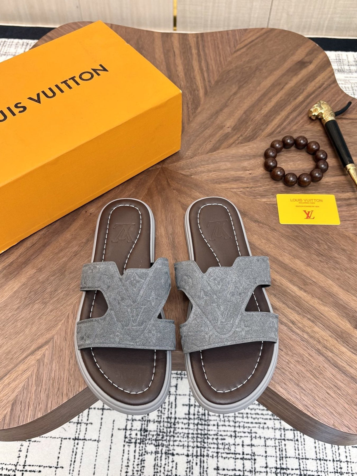 Louis Vuitton Monogram H-Cut Slide Sandals — front