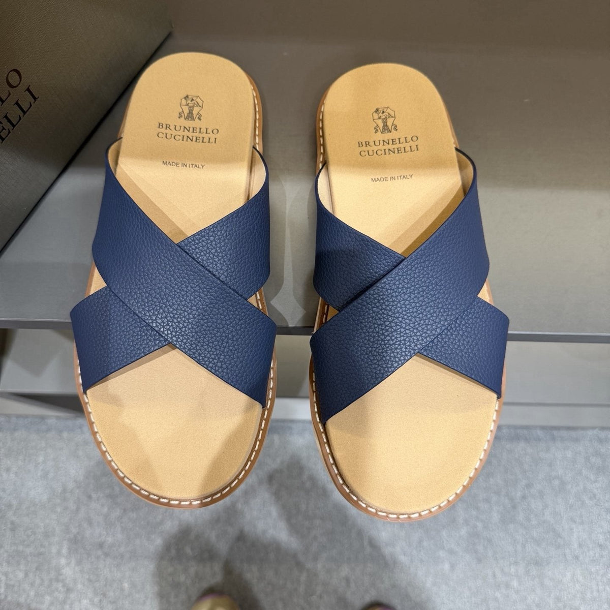 Brunello Cucinelli Cross-Strap Slide Sandals — front