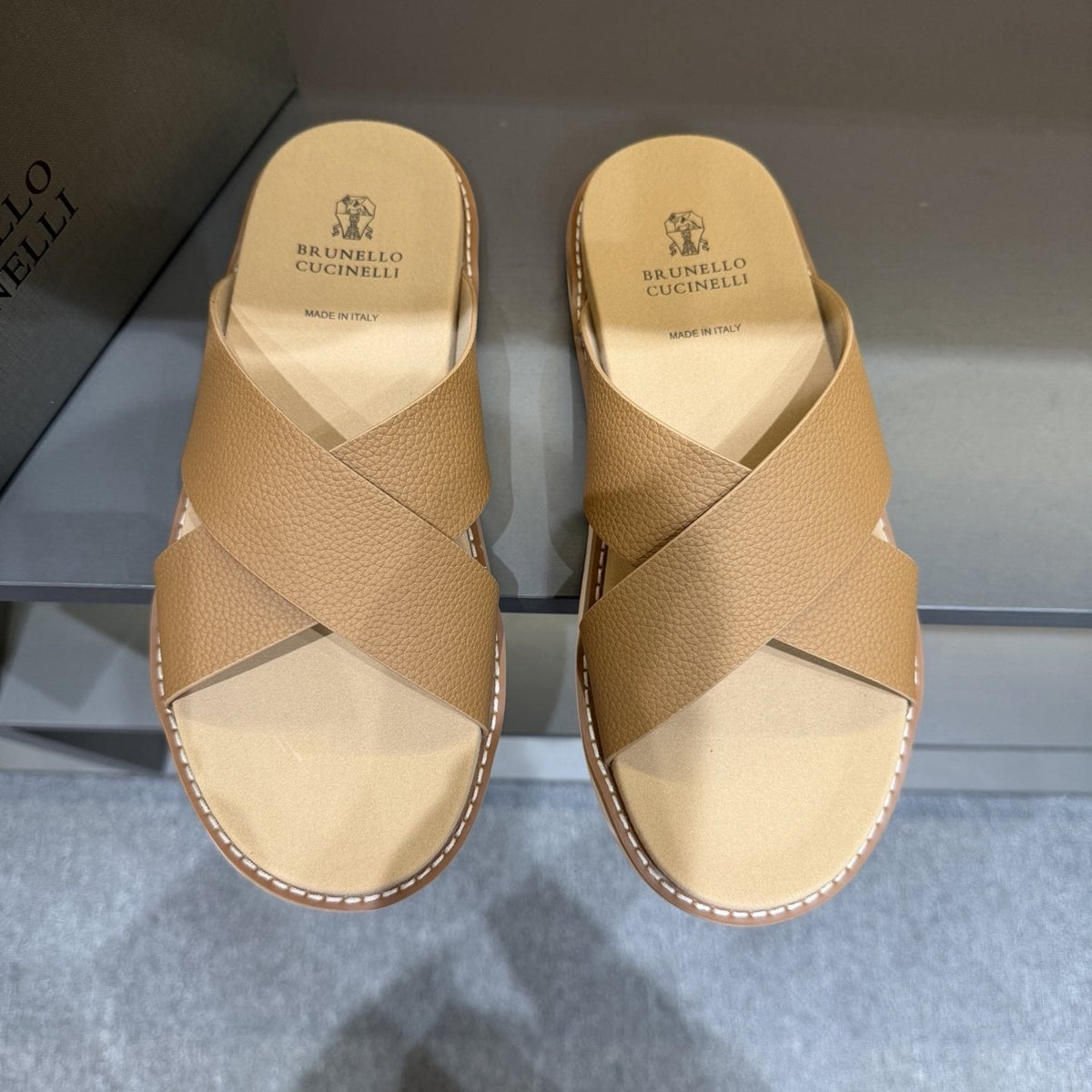 Brunello Cucinelli Cross-Strap Slide Sandals — front