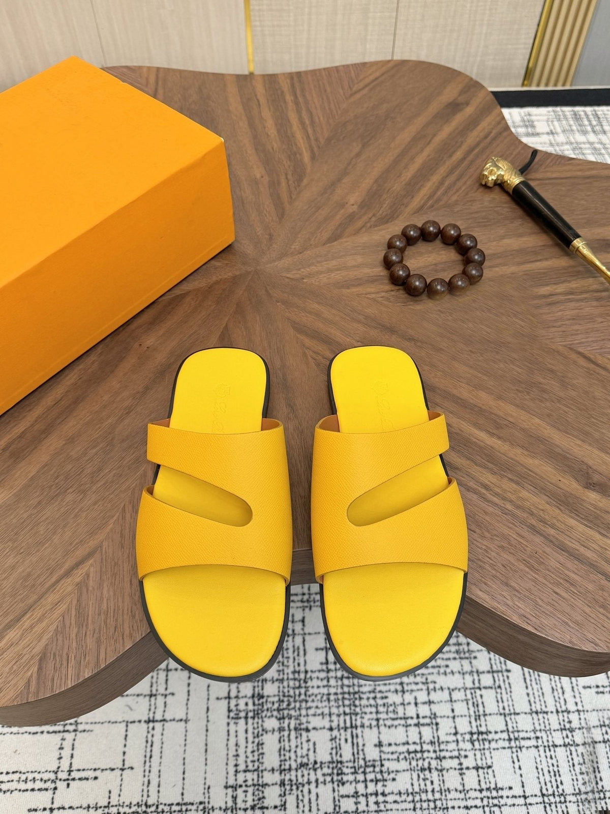 Loro Piana Dark Green Two-Strap Slide Sandals — front