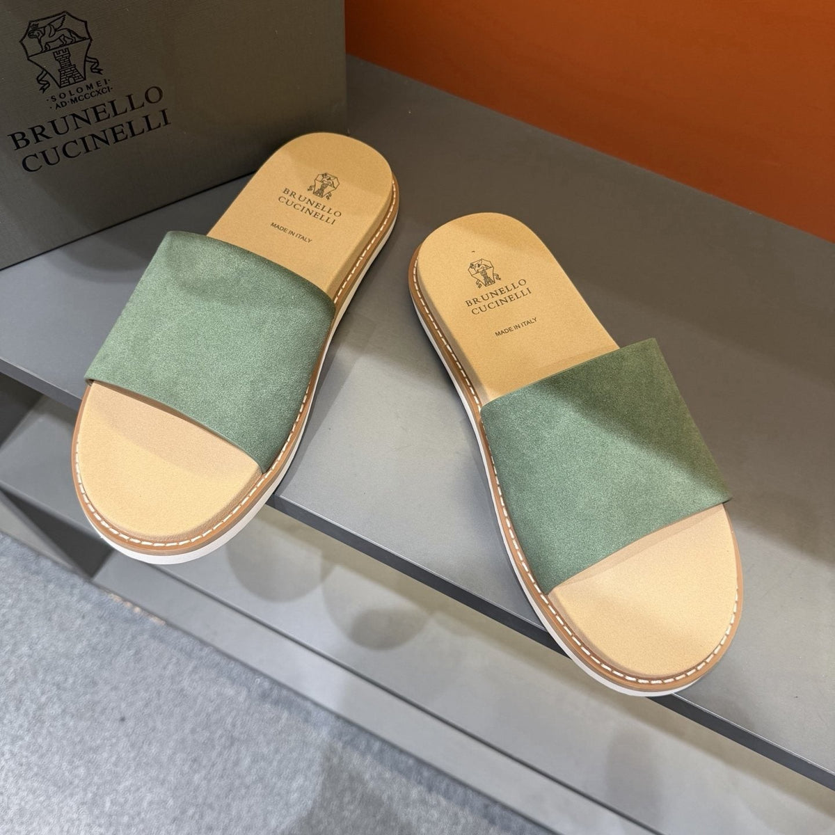 Brunello Cucinelli Men's Wide Strap Slide Sandals — front