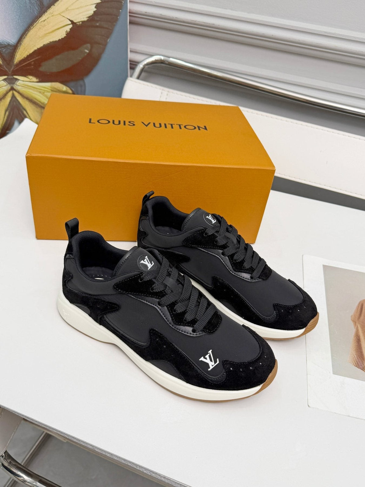 Louis Vuitton Cream Patterned Low-Top Sneakers — front
