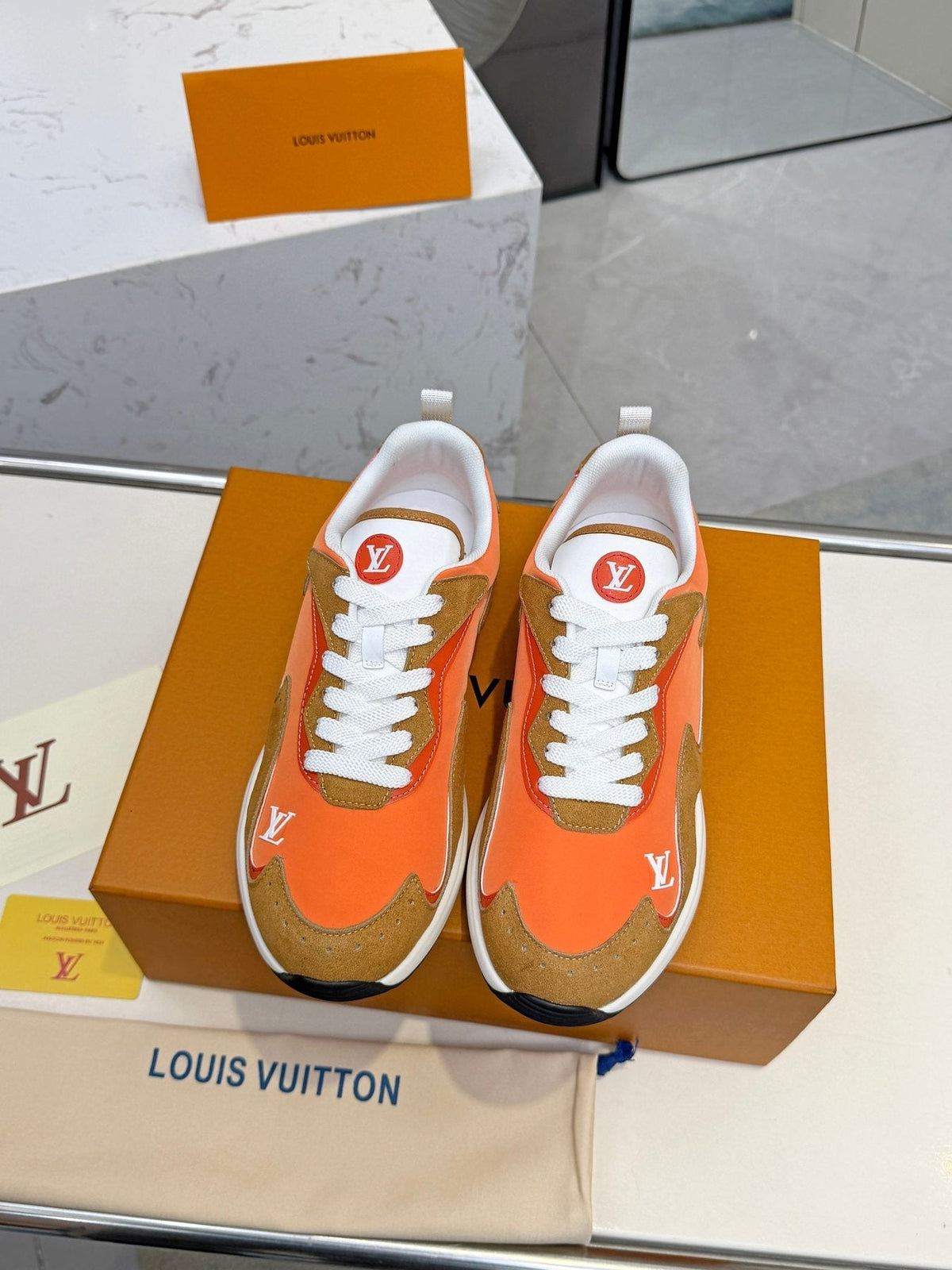 Louis Vuitton Cream Patterned Low-Top Sneakers — front