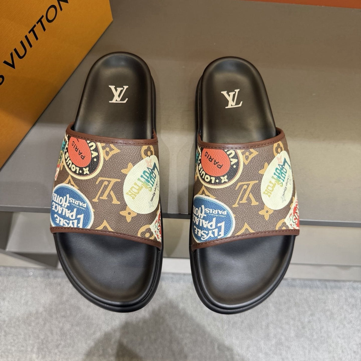 Louis Vuitton Graphic Strap Slide Sandals — front