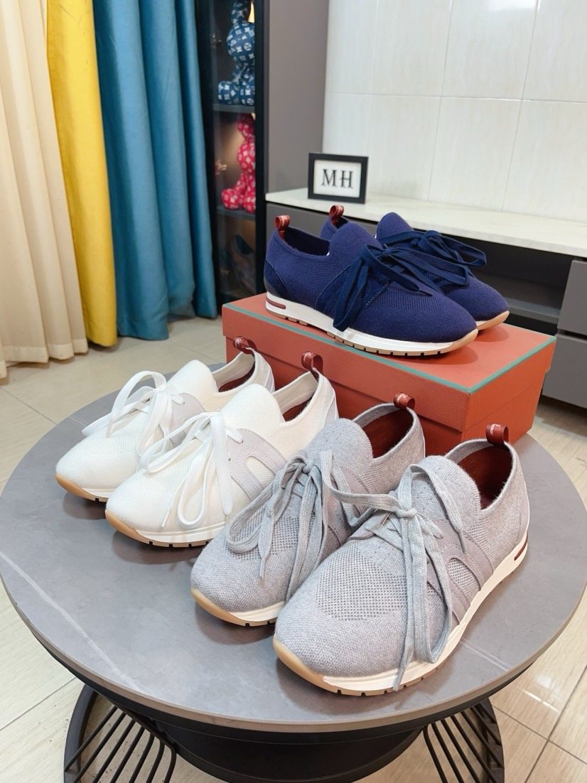 Loro Piana Knit Lace-Up Sneakers — front