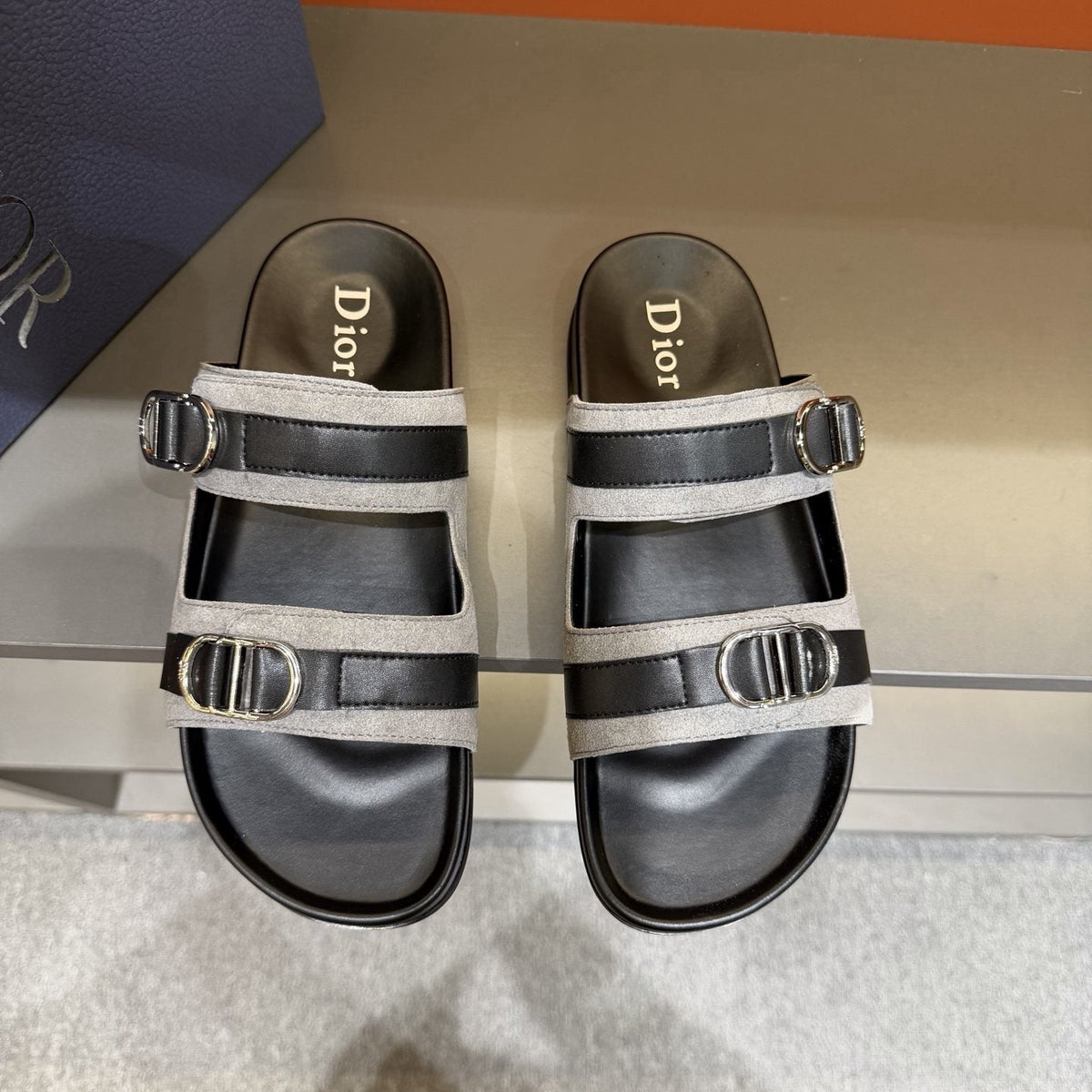Dior Two-Strap Buckle Slide Sandals — front