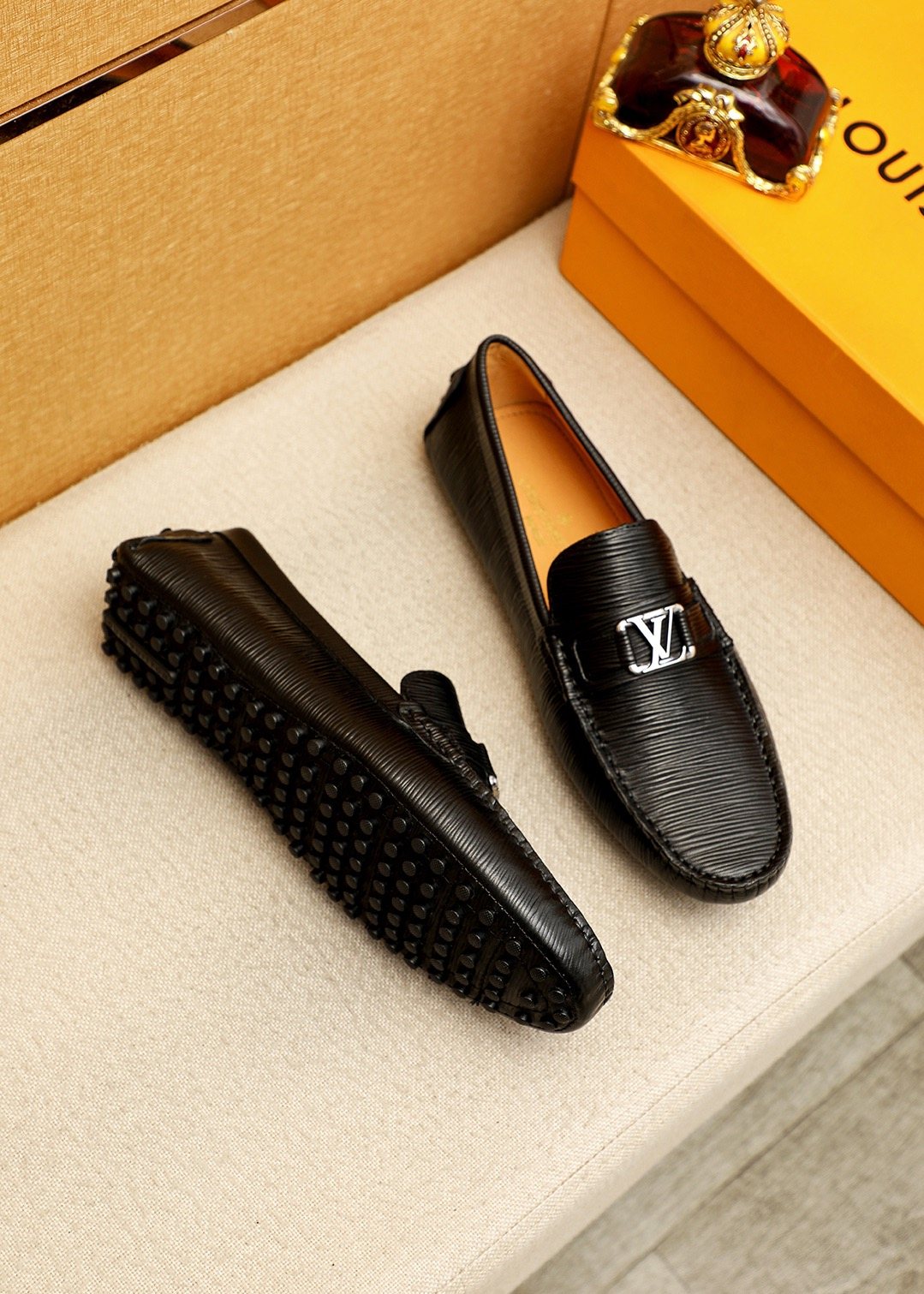 Louis Vuitton Brown Textured Driving Shoes — front