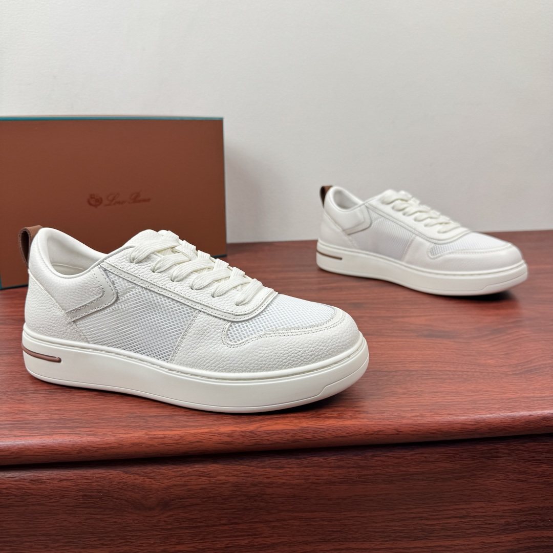 Loro Piana Textured Leather Mesh Low-Top Sneakers — front