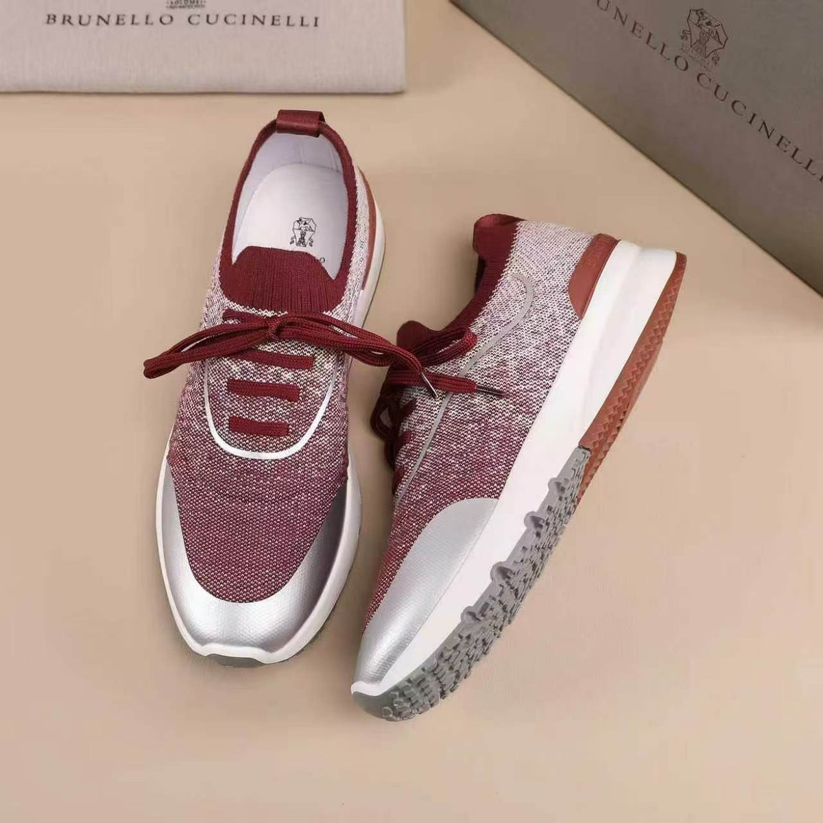 Brunello Cucinelli Knit Lace-Up Sneakers — front