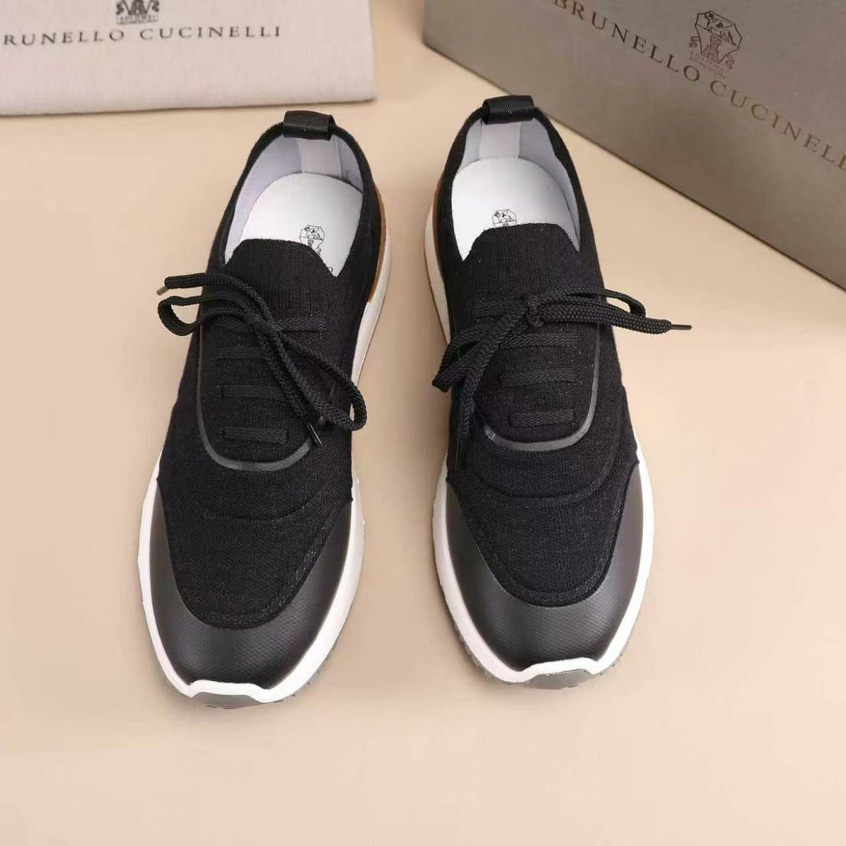 Brunello Cucinelli Knit Lace-Up Sneakers — front