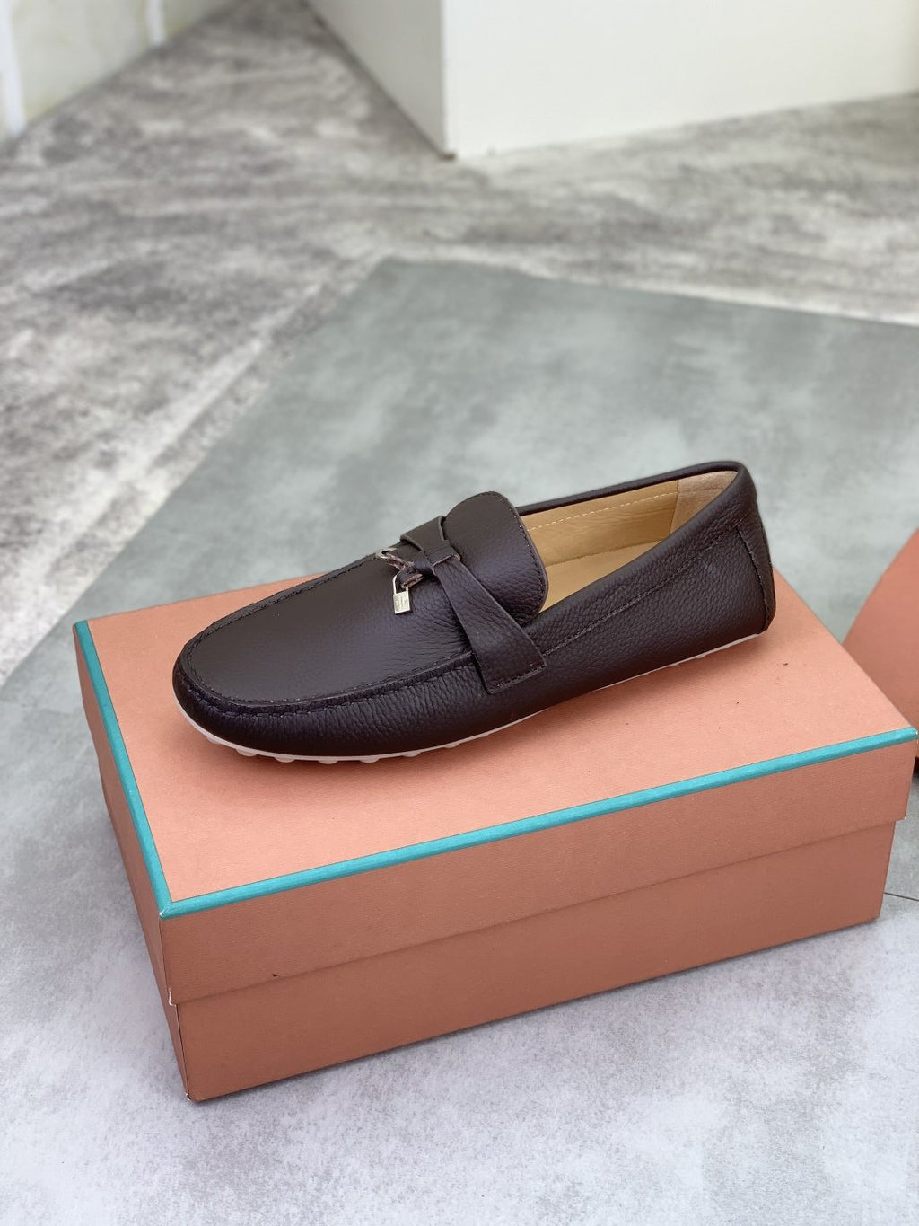 Loro Piana Dark Brown Metal-Bit Loafers — side