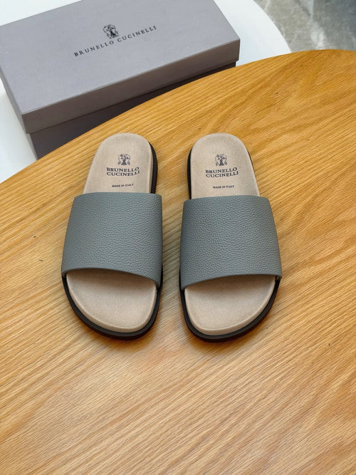 Brunello Cucinelli Textured Strap Slide Sandals — front
