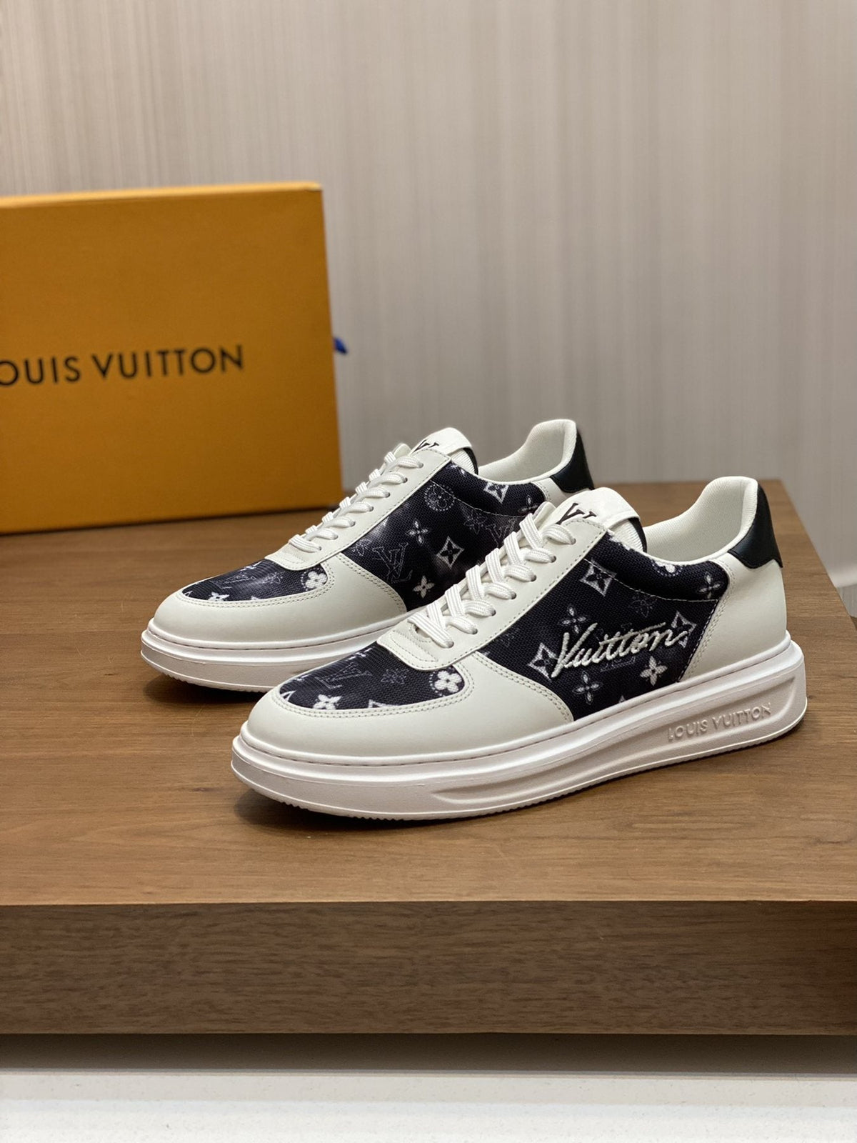 Louis Vuitton Navy Monogram Low-Top Sneakers — front