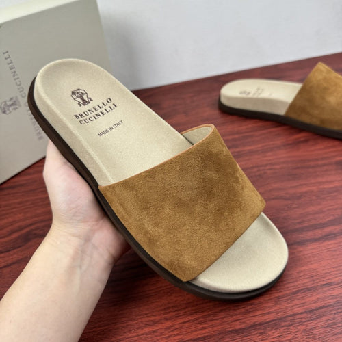 Brunello Cucinelli Suede Slide Sandals — model