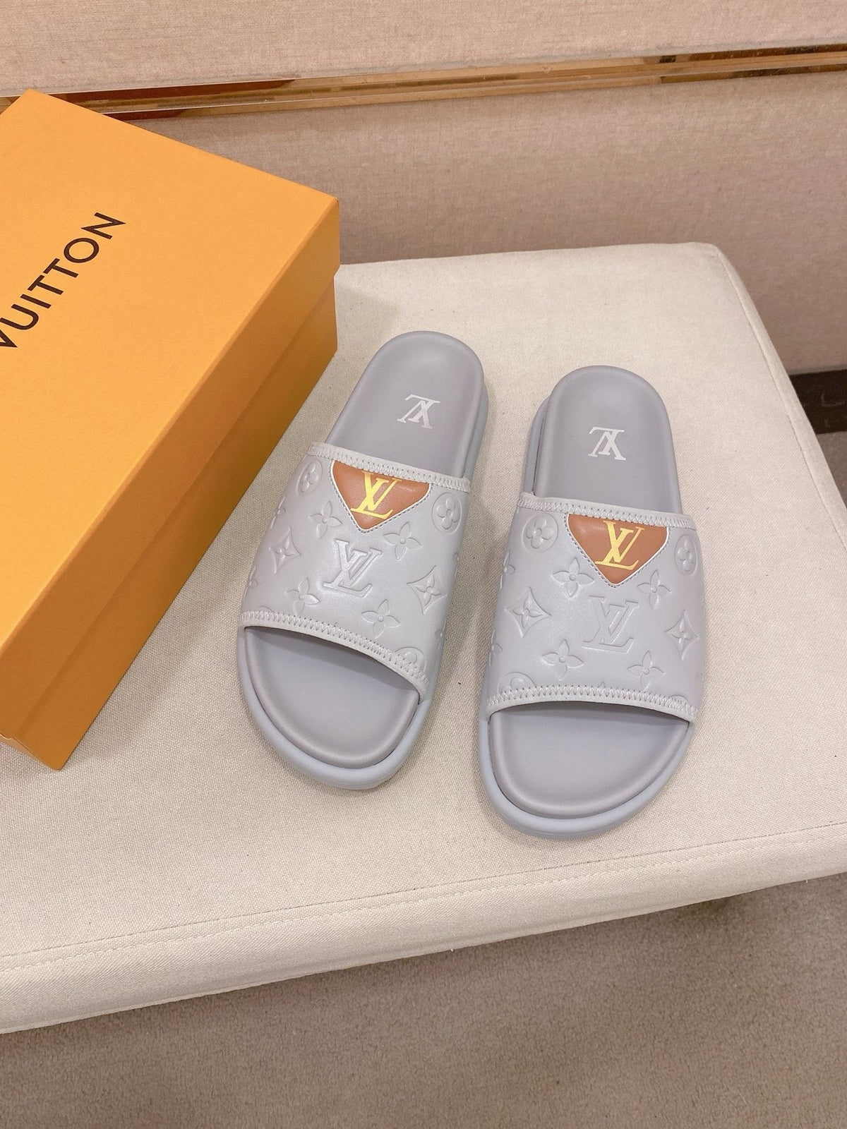 Louis Vuitton Embossed Men's Slide Sandals — front