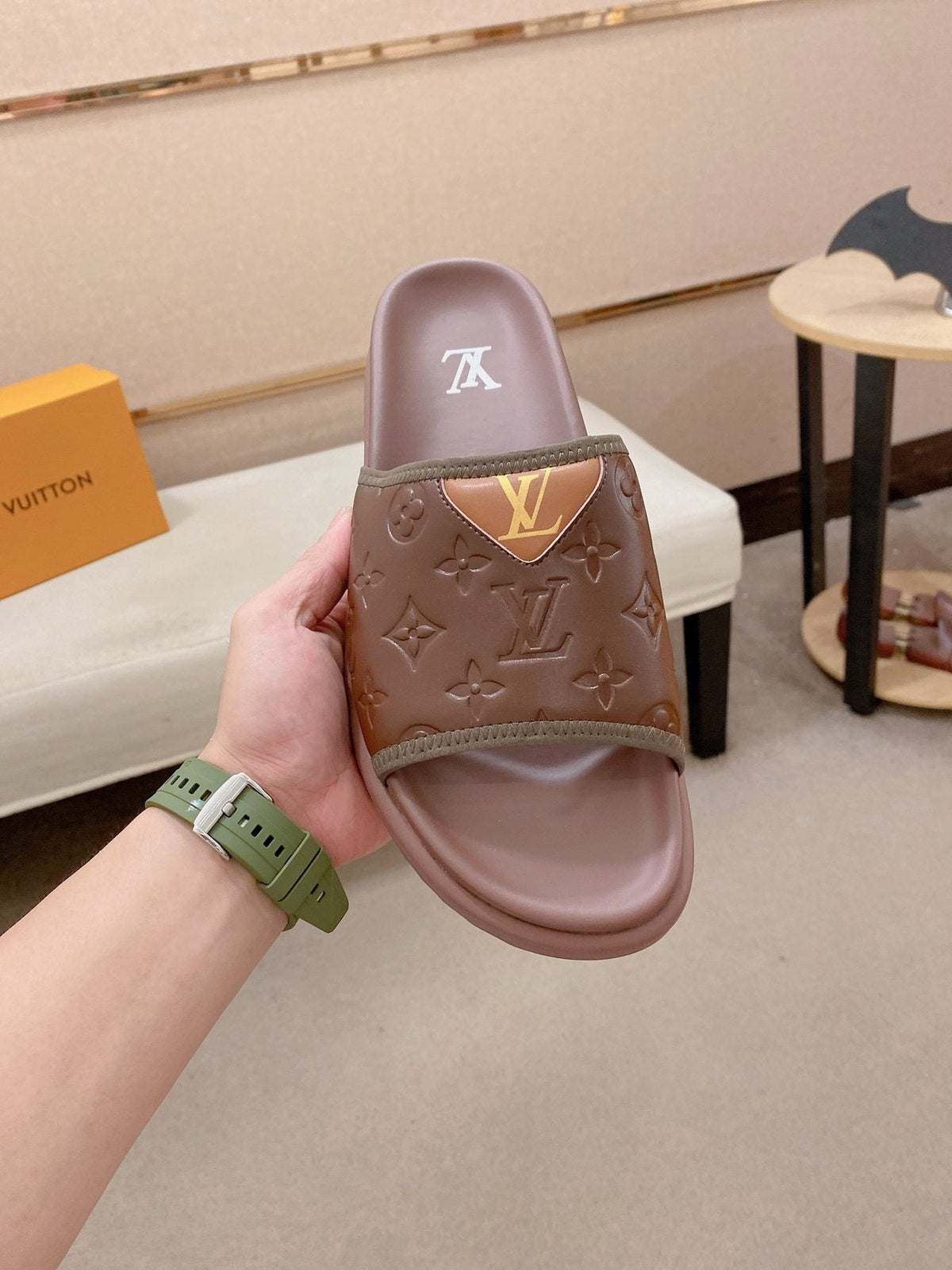 Louis Vuitton Embossed Men's Slide Sandals — front