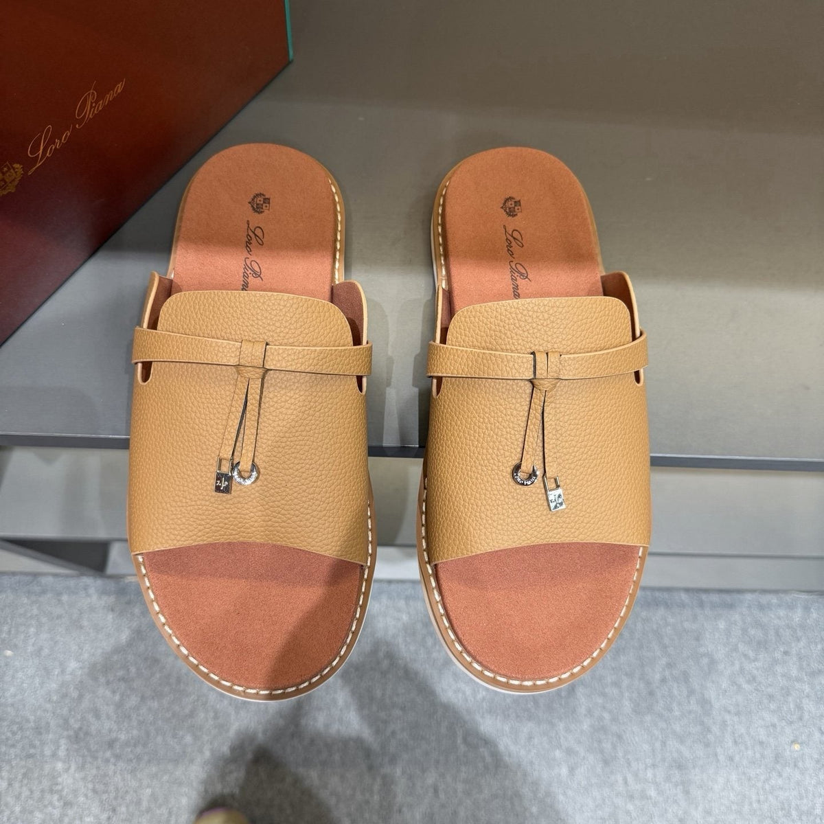 Loro Piana Leather Slide Sandals — front