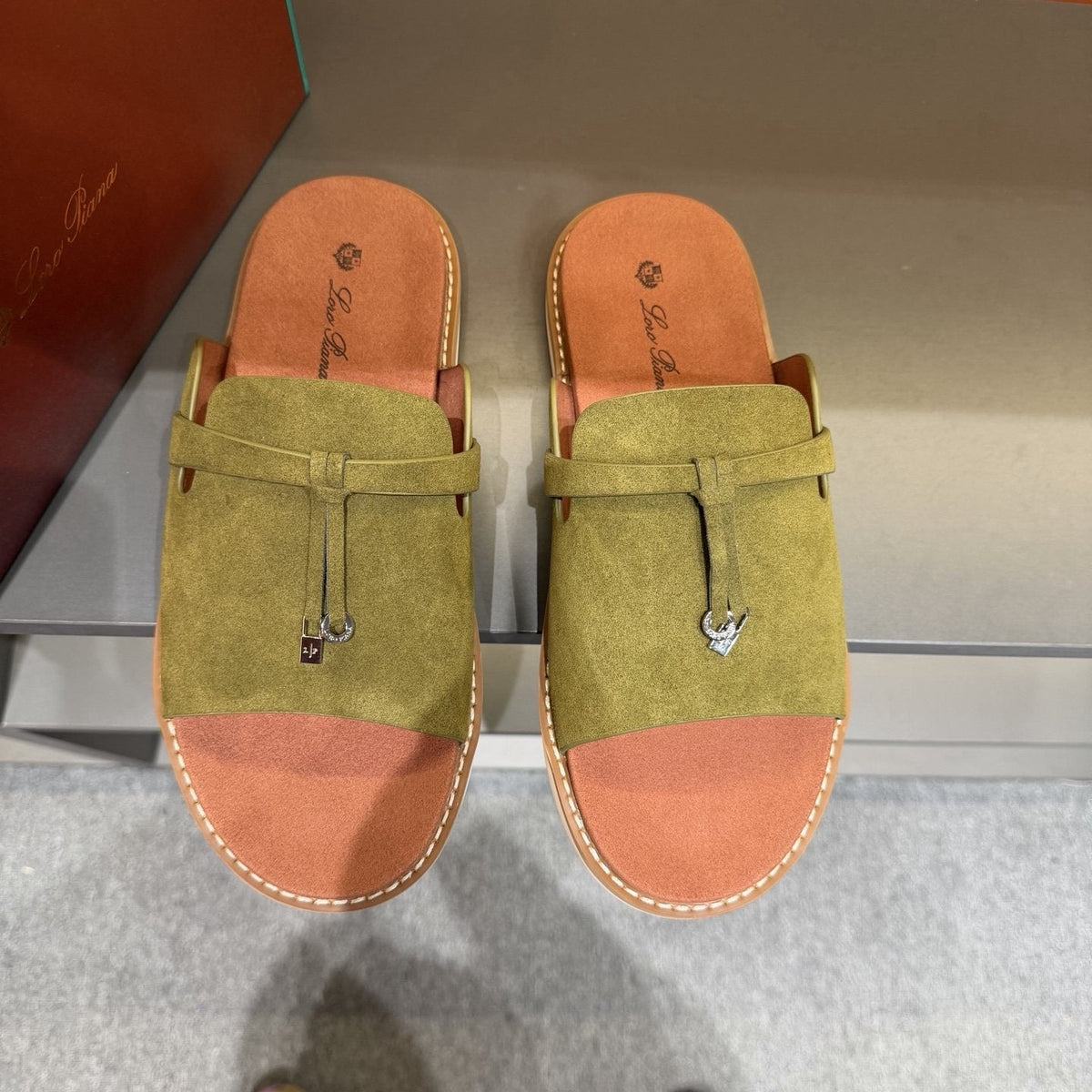 Loro Piana Leather Slide Sandals — front