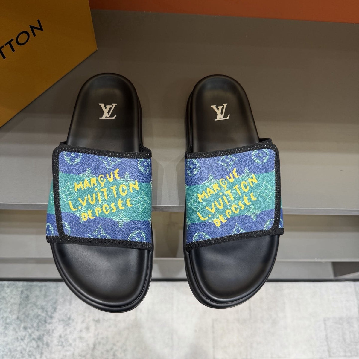 Louis Vuitton Graphic Strap Slide Sandals — front