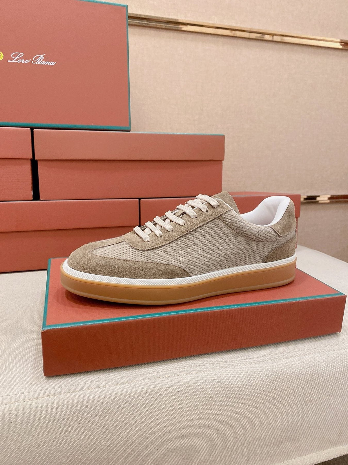 Loro Piana Textured Low-Top Lace-Up Sneakers — front