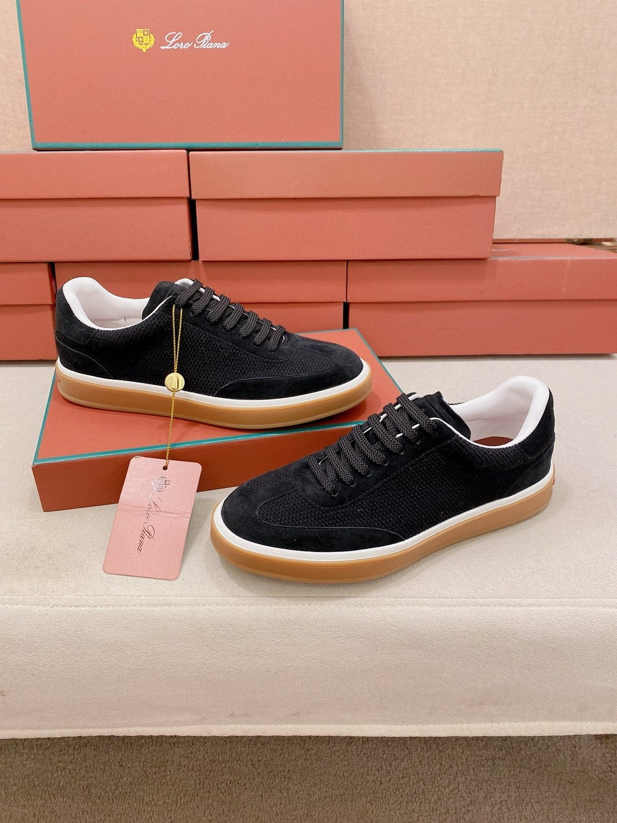 Loro Piana Textured Low-Top Lace-Up Sneakers — front