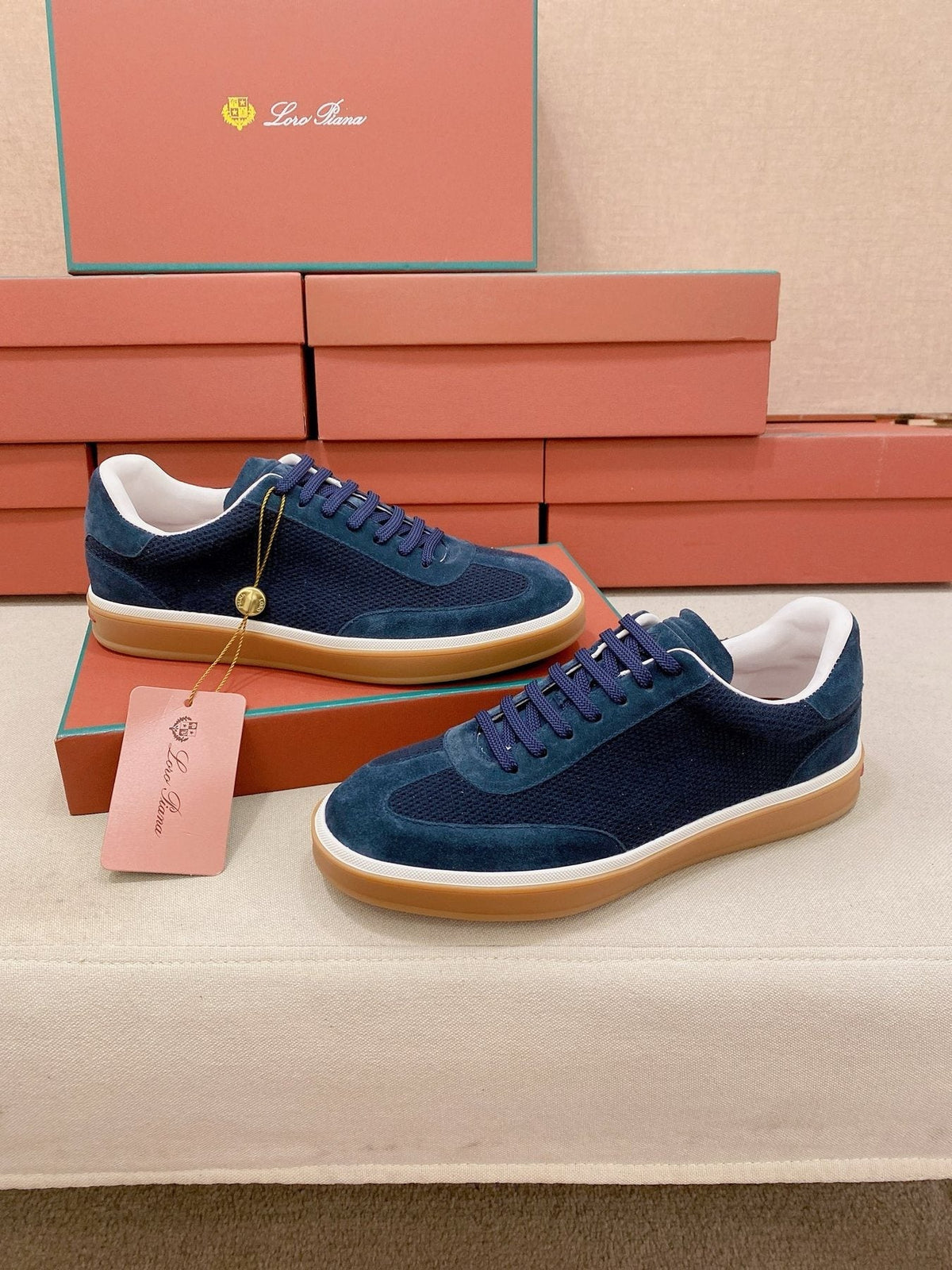 Loro Piana Textured Low-Top Lace-Up Sneakers — front