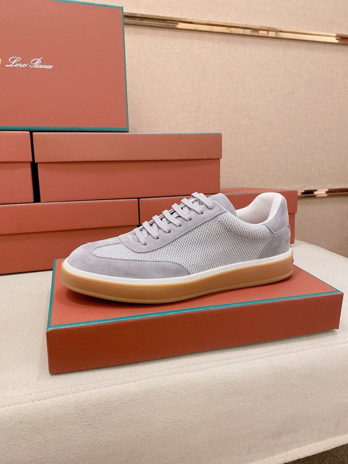 Loro Piana Textured Low-Top Lace-Up Sneakers — front