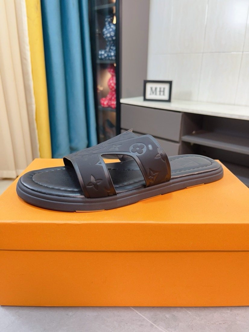 Louis Vuitton Embossed Strap Slide Sandals — front