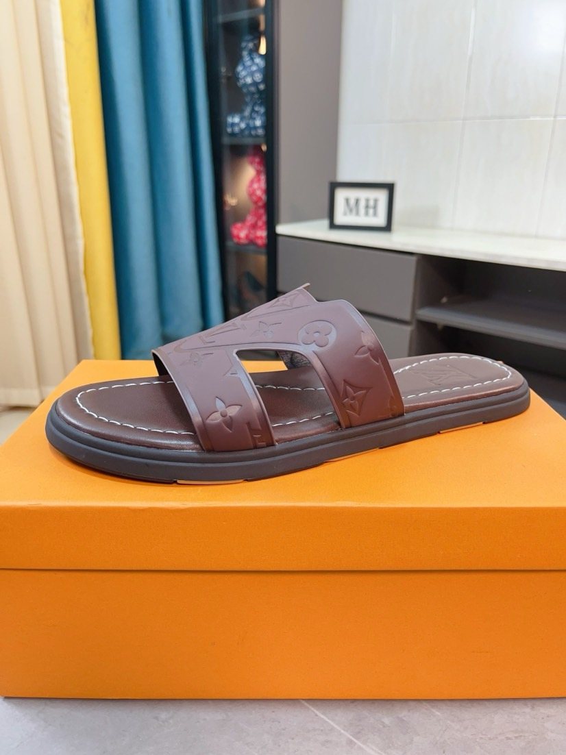 Louis Vuitton Embossed Strap Slide Sandals — front