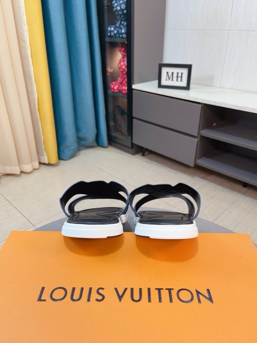 Louis Vuitton Embossed Strap Slide Sandals — front