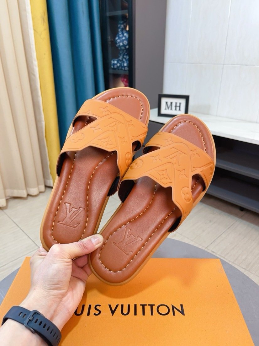 Louis Vuitton Embossed Strap Slide Sandals — front