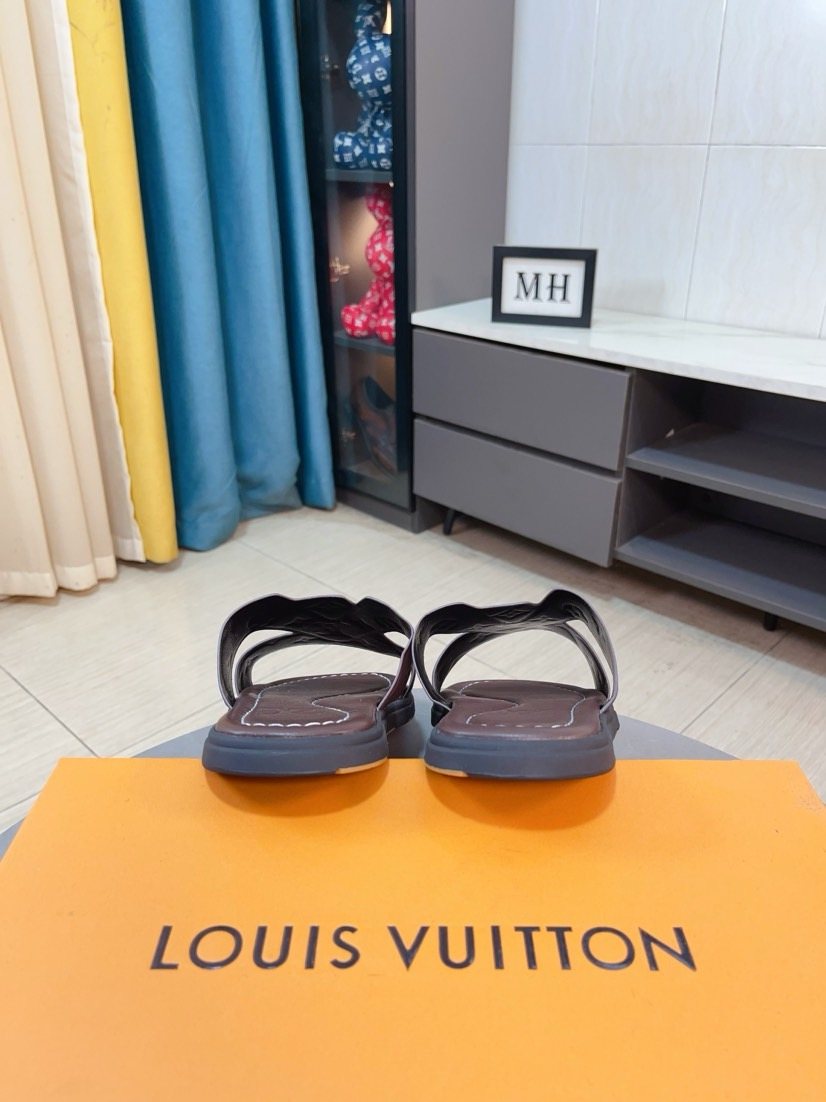Louis Vuitton Embossed Strap Slide Sandals — front