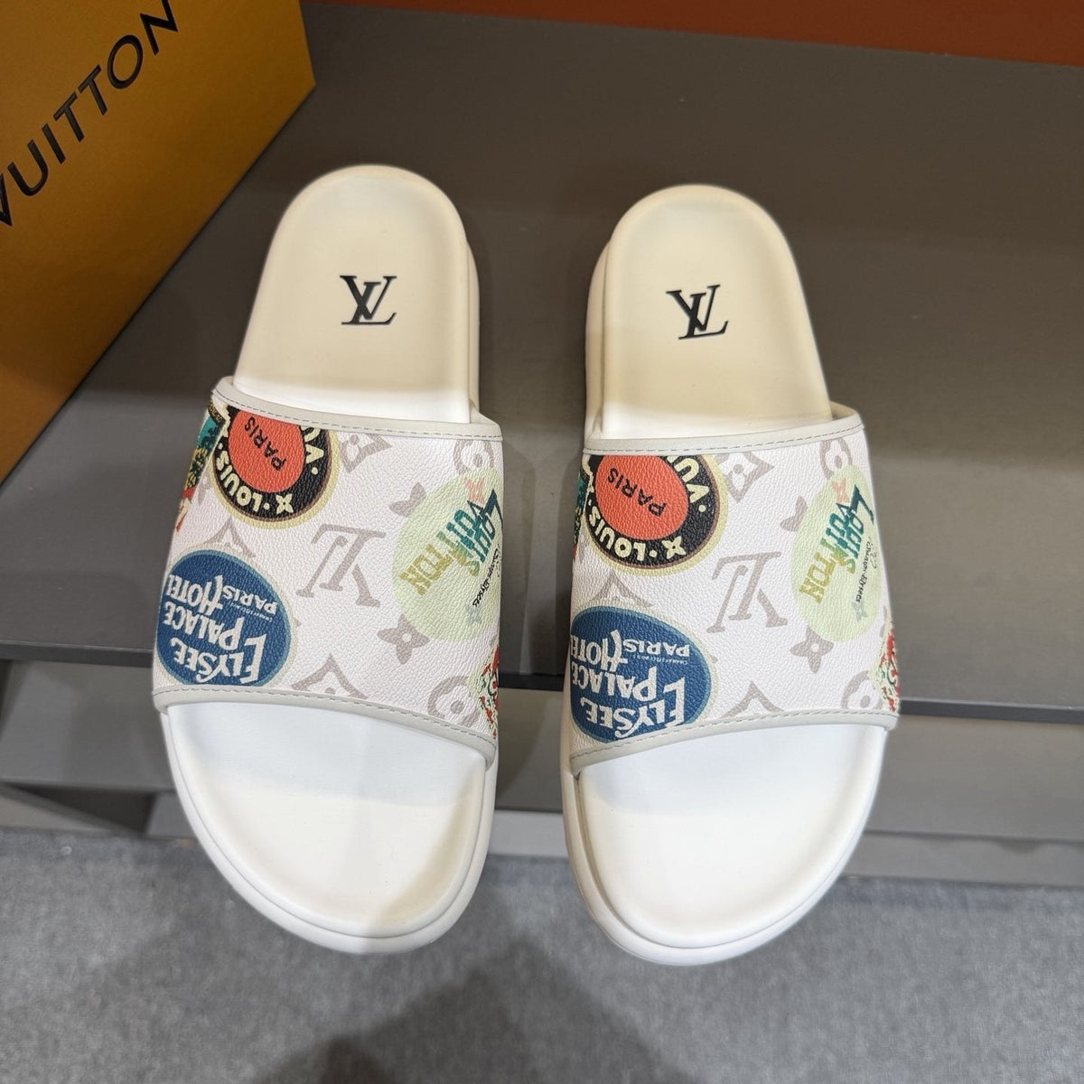 Louis Vuitton Colorful Print Slide Sandals — front